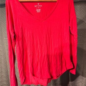 American Eagle Outfitters Long Sleeve V-Neck Top in Bright Red